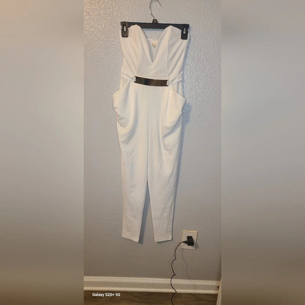Monaco White Strapless Sweetheart Jumpsuit - Picture 2 of 6